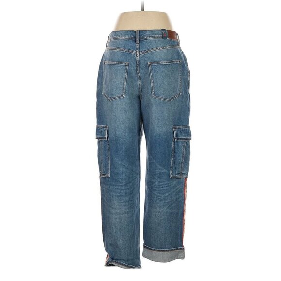 Johnny Was Eliza Cargo Jean Medium Wash Boho Embroidered trim, Size 32 - Picture 2 of 5